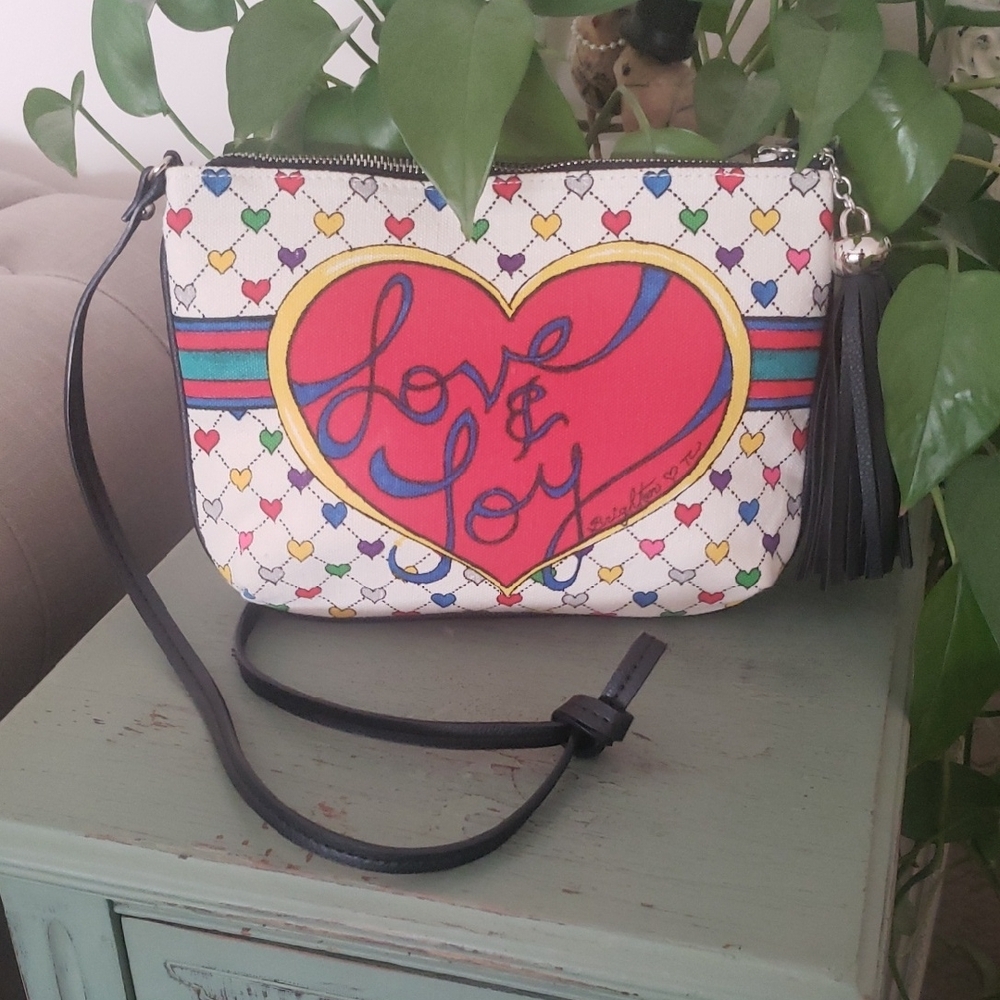 Brighton Rainbow Heart Bow Love Joy Tassel Crossbody Bag